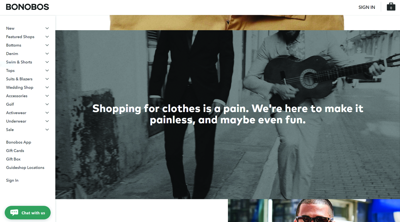 *Bonobos highlights the pain that their product solves.*